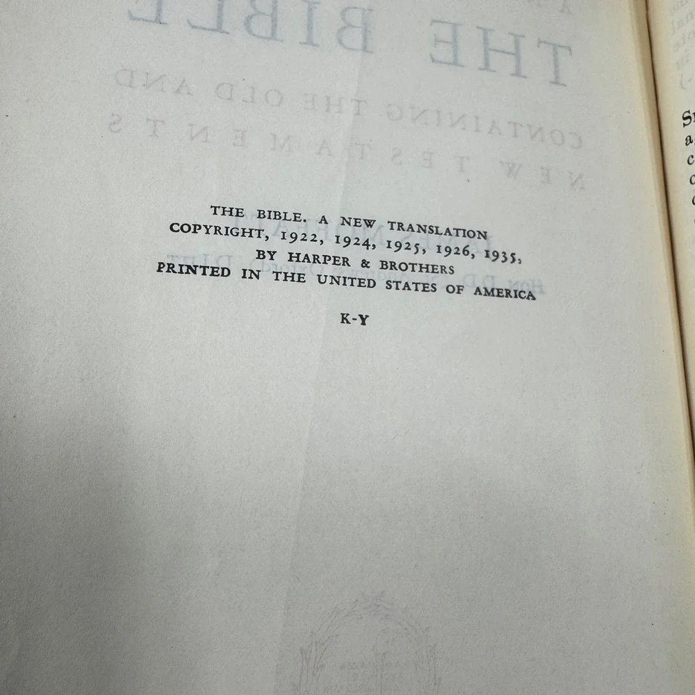 Harper & Brothers The Bible James Moffatt‎ Translation 1935 Black Good Hardcover
